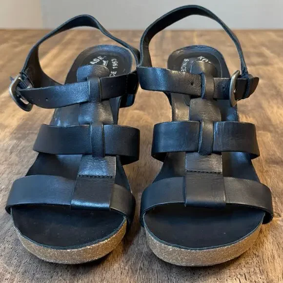 Kork-Ease Elinor Sandal Heel Genuine Leather Cork Strappy Black US 8 EU 39 - Picture 4 of 12